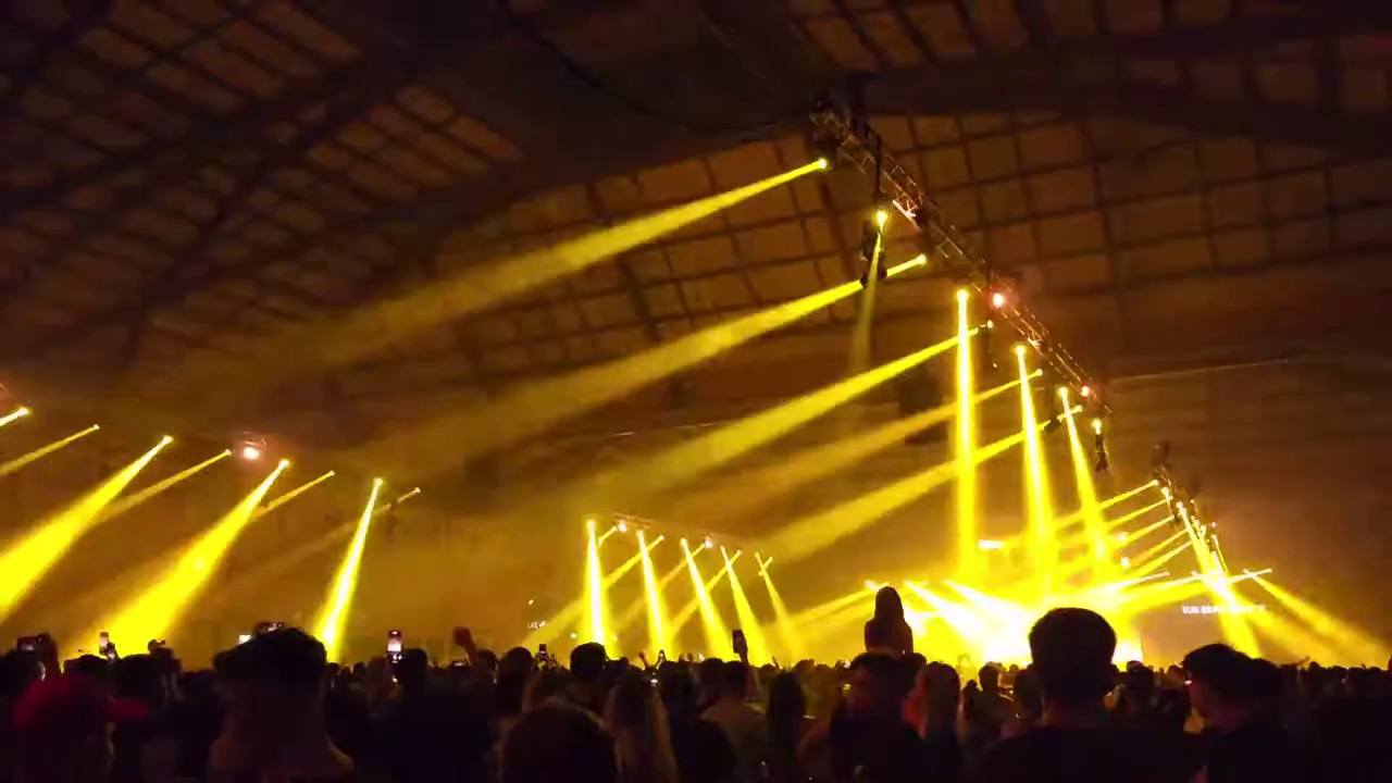 Stage lights flashing to music