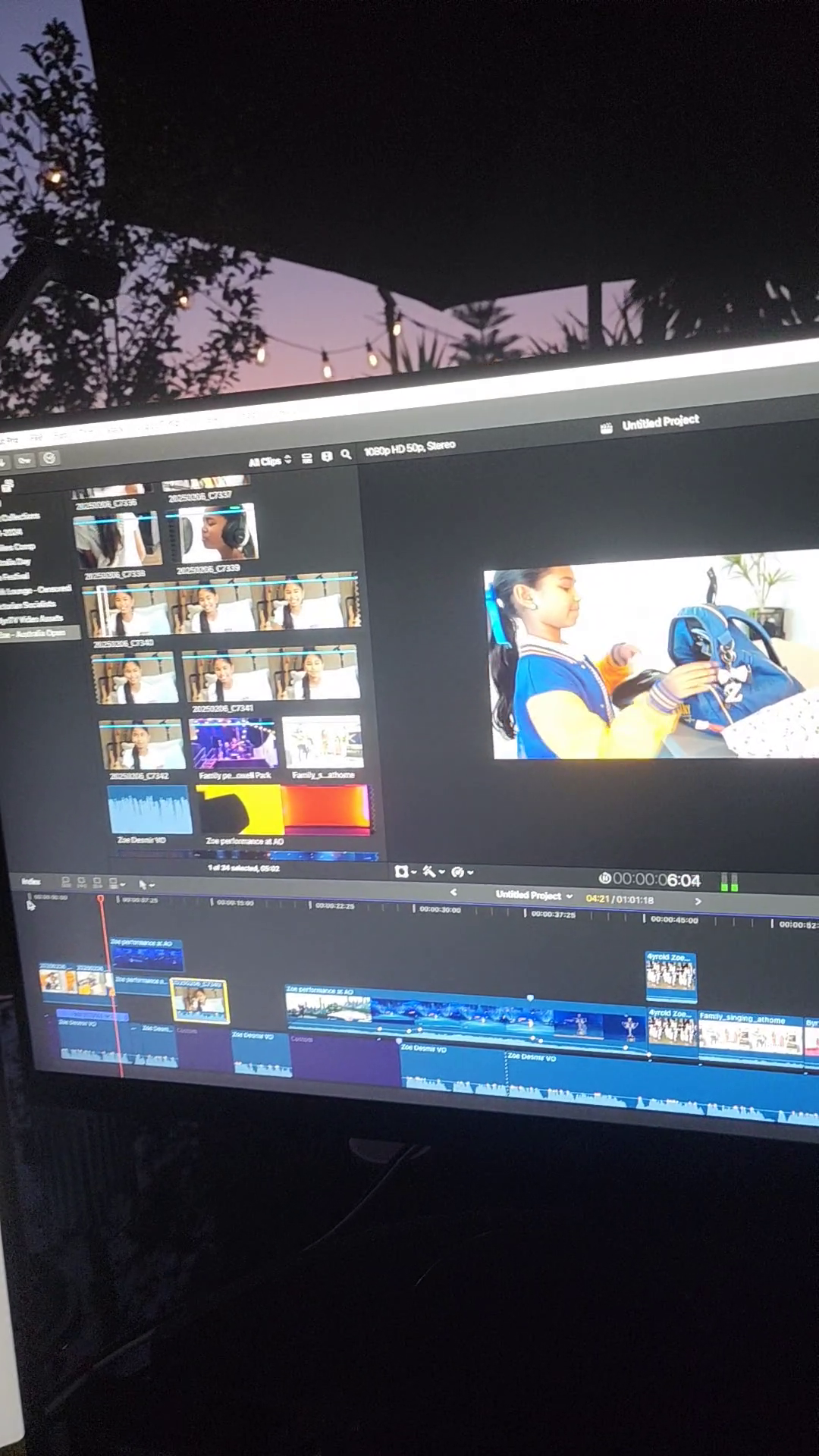 An outdoor evening shot of the editing process
